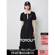 初語polo領連衣裙收腰顯瘦女2024夏季新款a字裙短袖t恤高腰中長裙 黑色 XL