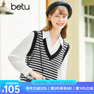 betu百圖女裝春季新款針織衫提花V領(lǐng)馬甲背心針織衫女2301T01 黑色 M