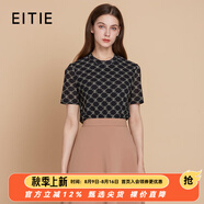 愛(ài)特愛(ài)（EITIE）復(fù)古印花黑色網(wǎng)紗短袖T恤圓領(lǐng)修身上衣2025春季新款女裝7702401 極簡(jiǎn)黑20 L 165