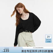 范思藍(lán)恩秋季慵懶風(fēng)長袖T恤寬松罩衫背心套裝兩件套V領(lǐng)套頭針織衫套裝女 黑色 XS