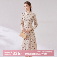 經(jīng)典故事（JANE STORY）經(jīng)典故事襯衫式長袖秋季女2024年新款連衣裙設(shè)計感氣質(zhì)顯瘦雪紡裙 杏咖花 L