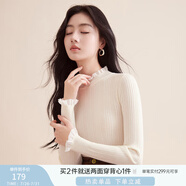 香影【抗起球科技針織衫】2024新款木耳邊半高領(lǐng)針織打底衫女秋冬 米色 木耳邊領(lǐng) N844008 S