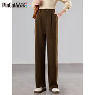 品彩（PinCai）毛呢褲女秋冬寬松直筒休閑長(cháng)褲加厚毛呢垂感拖地褲P44X063