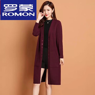 羅蒙（ROMON）羊毛衫女春秋針織衫女士中長(zhǎng)款針織開衫媽嗎春裝外搭過膝毛衣披肩 紅色 2XL