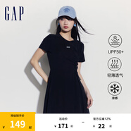 Gap女裝夏季UPF50+防曬連衣裙透氣涼感不對(duì)稱A字裙512502 黑色 XS (155/76A)亞洲尺碼