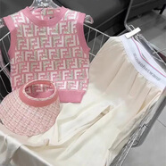 FMSERUIOS歐洲站粉色針織無(wú)袖吊帶背心短款打底衫女今年新款夏季辣妹外穿 圖片色上衣 S  （建議80-100斤）