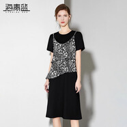 海青藍(lán)套裝短袖連衣裙女夏2025新款女裝印花小吊帶中長款裙子 花色 XL