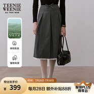 Teenie Weenie小熊女裝簡(jiǎn)約時(shí)尚半身裙冬季刺繡蕾絲邊拼接半長(zhǎng)裙子 中灰色 M (165)