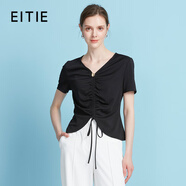 愛(ài)特愛(ài)（EITIE）氣質(zhì)V領(lǐng)時(shí)尚抽繩設計感T恤上衣女2025夏季新款短袖小衫7802523 極簡(jiǎn)黑20 S (155)