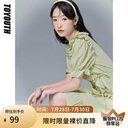 初語TOYOUTH初語法式連衣裙女2022夏季新款v領(lǐng)收腰泡泡袖荷葉邊小黑裙 海鹽抹茶綠 L