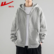 回力開衫衛(wèi)衣男春秋季新款簡(jiǎn)約外套男純色連帽上衣服 淺灰色 XL （建議體重150-170斤）