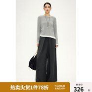 獨束大碼女裝設計感打褶灰色寬松百搭闊腿西裝褲秋裝新款顯瘦褲子 煙熏灰 L (尺碼：2) (尺碼：2)