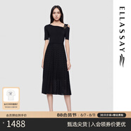 歌力思（ELLASSAY）2025早春新款時髦露肩不對稱解構(gòu)設(shè)計中長款連衣裙女EWD361M02800 經(jīng)典黑 M