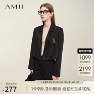AMII2025秋新款翻駁領(lǐng)金屬字母裝飾小寬肩短款西裝女西服外套12441126 黑色 165/88A/L