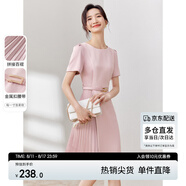 尚都比拉設(shè)計感拼接連衣裙夏季高級感氣質(zhì)百褶裙小個子中長裙子 粉陶色 S