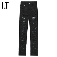 I.T MM6 Maison Margiela 女裝牛仔長(cháng)褲新款時(shí)髦酷感鏤空破洞直筒褲 BKX/黑色 28