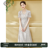 固執(zhí)（OBSTINATE）【特價】夏季新款中長款碎花方領(lǐng)短袖連衣裙53122LQ07065 奶油黃 M 165/84A