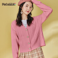 品彩（PinCai）女裝針織衫開衫外套女寬松短款溫柔風(fēng)小個(gè)子百搭毛衣 PW17MY919