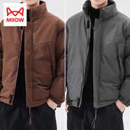 貓人（MiiOW）美式簡(jiǎn)約男士棉衣秋冬新款休閑棉服潮牌百搭面包服保暖棉襖子外套 深咖+深灰 L