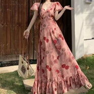恪信140斤胖mm連衣裙顯瘦胖MM玫瑰印花顯白收腰連衣裙女2025新款夏季 玫瑰花連衣裙 M (建議90-100斤)