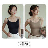 夏季新薄款白色無(wú)痕吊帶內(nèi)衣女文胸一體式內(nèi)搭外穿打底帶胸墊背心 黑色+卡其色 L  【建議100至120斤】