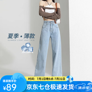蘿美醬2025新款牛仔褲女夏季薄款闊腿寬松褲子高腰小個(gè)子窄版休閑褲直筒 淺藍色常規【身高159-165cm】 L 【建議110-123斤】