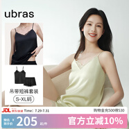 ubras女士睡衣睡裙家居服流光V領(lǐng)吊帶短褲套裝帶胸墊 莫吉托綠色 XL