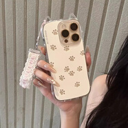 小莓介小蠻腰貓耳殼適用iPhone16promax手機殼蘋果15爪印蕾絲掛鏈14西高地13Pro貓咪相框12透明xsmax軟殼 貓耳殼-滿屏爪印+蕾絲吊墜 iPhone 14 plus