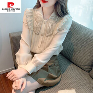 皮爾卡丹（pierre cardin）法式時(shí)尚長袖雪紡襯衫女早秋裝2025秋季新款洋氣小衫百搭顯瘦上衣 杏色 S 【建議100斤以內(nèi)】