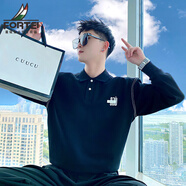 富鋌（FORTEI）中青年長袖T恤男春季新品時尚百搭商務(wù)男士翻領(lǐng)POLO潮流抗起球T恤 黑色 M