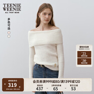 Teenie Weenie小熊女裝簡(jiǎn)約時(shí)尚毛衣冬季一字領(lǐng)露肩金絲貼布上衣女 象牙白 M 165