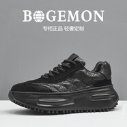 BOGEMON【輕奢定制 限量款】專柜同款手工厚底增高頭層牛皮休閑定制男鞋 黑色 （99050） 38 （標(biāo)準(zhǔn)歐碼皮鞋碼）