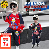 G.DUCKKIDS小黃鴨男童套裝春秋季新款?yuàn)W特曼衣服兒童棉衛(wèi)衣中小童男孩運(yùn)動(dòng)褲 紅色 110 尺碼4~5歲【100-110cm】cm