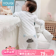 優(yōu)奇嬰兒衣服新生兒保暖三層夾棉連體衣春秋冬季哈衣爬服男女寶寶睡衣 升級【三層暖棉】屁屁熊藍色 66cm