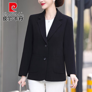 皮爾卡丹中年媽媽春秋薄西裝時(shí)尚洋氣婦女七分袖小西服薄款中老年女裝外套 黑色 有內襯 XL 105-125斤