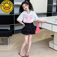 哈羅小黃鴨 HAL.DUCK女童短袖T恤夏裝套裝2025新款夏季大童女孩衣服寬松上衣半袖體恤 白色上衣 120 cm