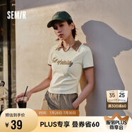 森馬（Semir）POLO衫女短款小心機撞色夏季復(fù)古字母緊身套頭衫109324115006
