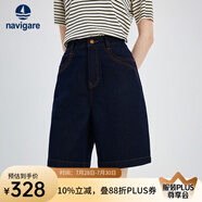 Navigare意大利小帆船牛仔短褲25夏季新款百搭時(shí)尚五分褲高腰通勤百搭中褲 海軍藍(lán) L