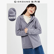 佐丹奴外套女搖粒絨品牌膠章寬松連帽拉鏈衛(wèi)衣開(kāi)衫女05373854