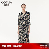 歌莉婭女裝春裝連衣裙針織淡粉石榴花黑底印花氣質(zhì)收腰裙子1E2C4H020 1CD淡粉石榴花黑底印花 L