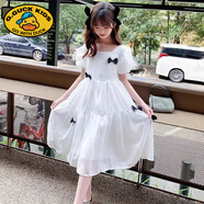 G.DUCKKIDS女童2025夏短袖連衣裙兒童花仙網(wǎng)紗公主裙寶寶生日高端洋氣蓬蓬裙 111白色 130