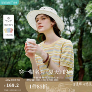 茵曼（INMAN）索羅納涼感條紋短袖t恤女裝輕薄2025夏季新款針織衫上衣 黃色 S