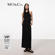 MO&Co.連衣裙夏三醋酸混紡拼接中低腰松緊腰垂墜長線條削肩摩安珂 黑色 XS 155