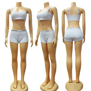 HUALIN FASHION2025歐美潮牌女裝修身吊帶抹胸字母短褲套裝 白色 S