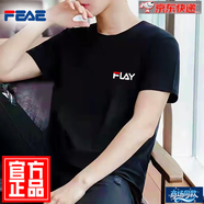 FEAE官方品牌t恤男短袖2025夏款刺繡純棉冰絲休閑簡(jiǎn)約圓領(lǐng)大碼短袖 黑色【Y】 5XL 【建議190-210斤】