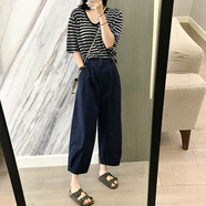 簡(jiǎn)方位150小矮個(gè)子七分哈倫褲女夏季薄款高腰顯瘦日系八分休閑香 藏青色八分褲/適合150-158cm XS X 70-80斤