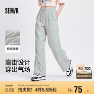 森馬休閑褲女質(zhì)感垂感闊腿褲夏季松緊腰抽繩降落傘褲101324127002
