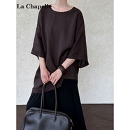 拉夏貝爾（La Chapelle）2025夏季新款慵懶風(fēng)簡約寬松圓領(lǐng)T女夏季新款后背綁帶五分袖短袖 金棕咖 M