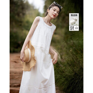德瑪納【詠白調】夏季輕盈50支全棉府綢刺繡拼接抽皺坦克褶女式連衣裙