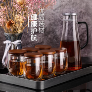 小雨點(diǎn)雙層玻璃杯子大號(hào)玻璃水杯套裝家用帶蓋水杯茶杯玻璃水具套裝組合 QQ杯帶蓋8件套（1托6杯1利特壺